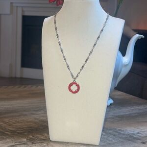 Elegant Silver and Red Pendant Necklace
